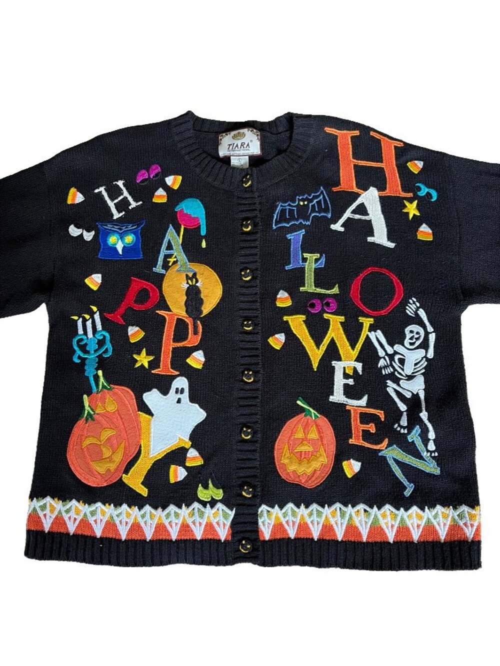 Vintage Halloween Cardigan Sweater Size Large Tiara International Ghost Pumpkin